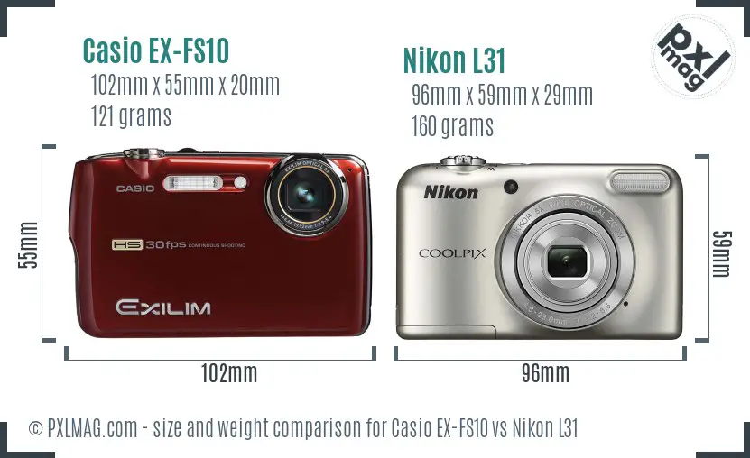 Casio EX-FS10 vs Nikon L31 size comparison