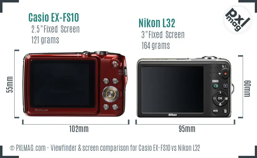 Casio EX-FS10 vs Nikon L32 Screen and Viewfinder comparison