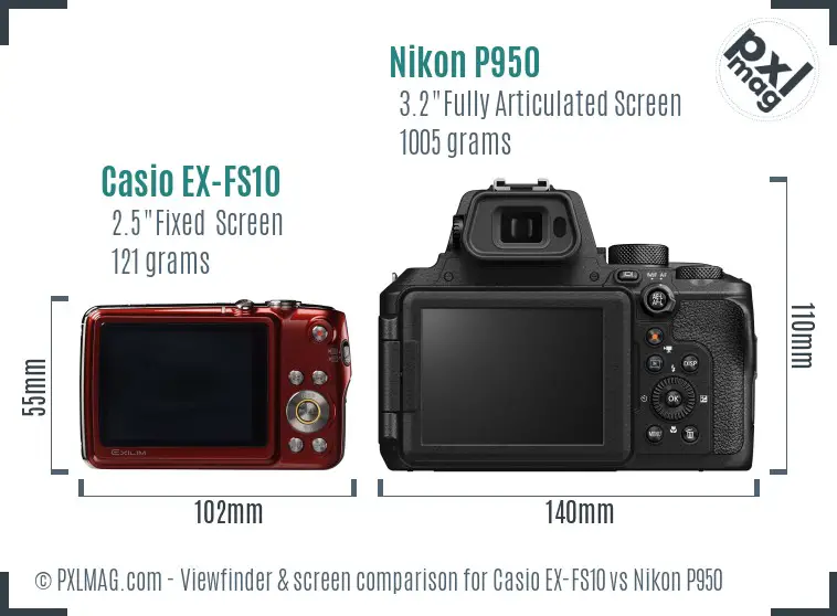 Casio EX-FS10 vs Nikon P950 Screen and Viewfinder comparison