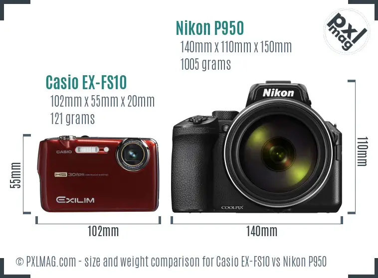 Casio EX-FS10 vs Nikon P950 size comparison