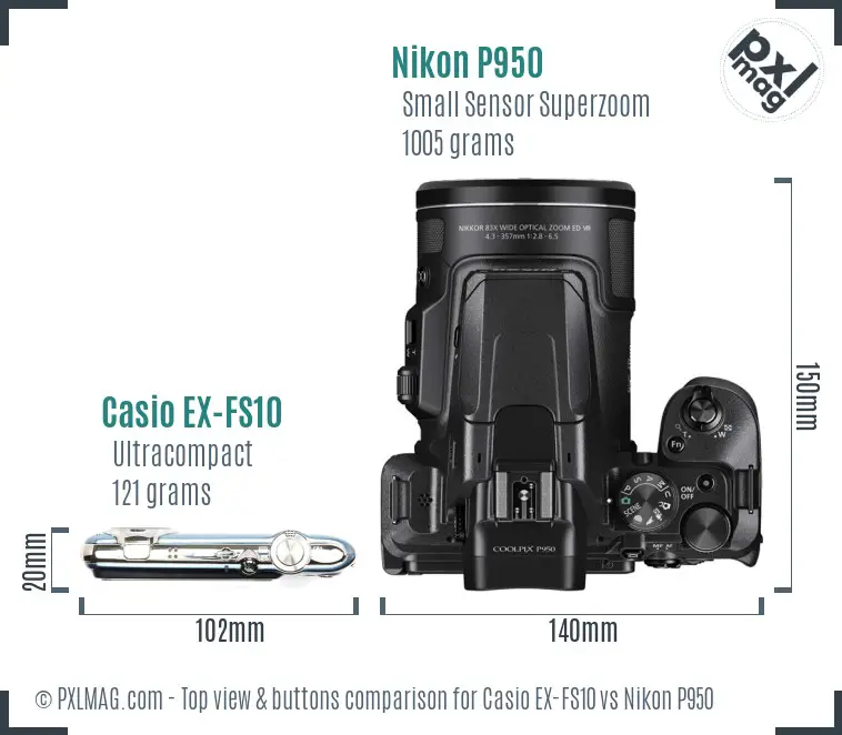 Casio EX-FS10 vs Nikon P950 top view buttons comparison