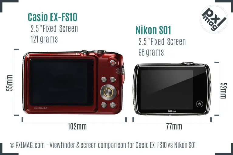 Casio EX-FS10 vs Nikon S01 Screen and Viewfinder comparison Casio EX-FS10 vs Nikon S01 Screen and Viewfinder comparison