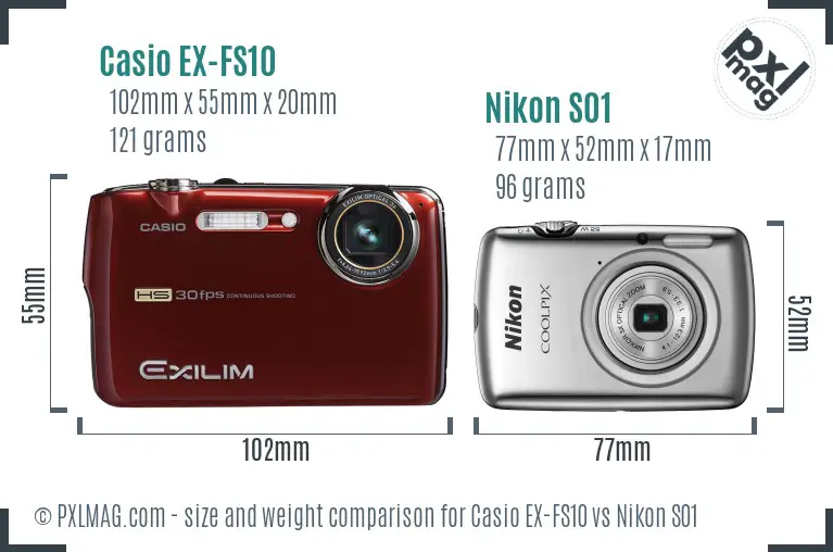 Casio EX-FS10 vs Nikon S01 size comparison Casio EX-FS10 vs Nikon S01 size comparison