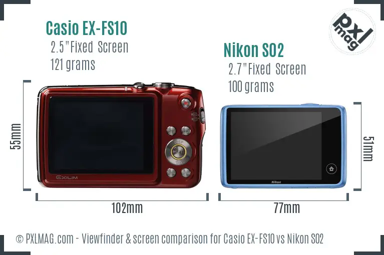 Casio EX-FS10 vs Nikon S02 Screen and Viewfinder comparison