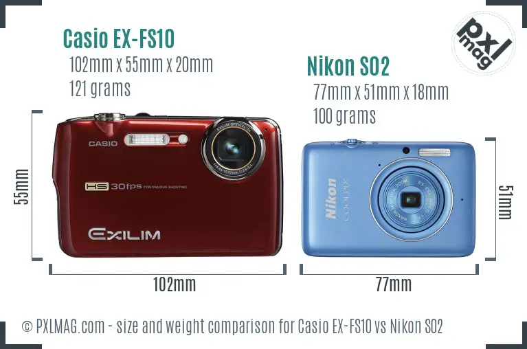 Casio EX-FS10 vs Nikon S02 size comparison