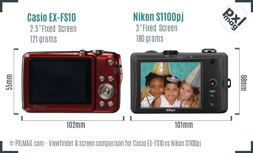 Casio EX-FS10 vs Nikon S1100pj Screen and Viewfinder comparison
