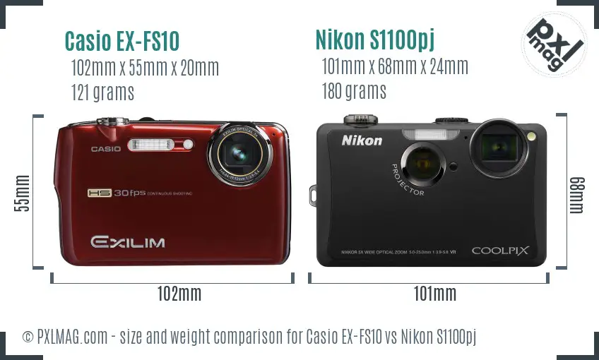 Casio EX-FS10 vs Nikon S1100pj size comparison