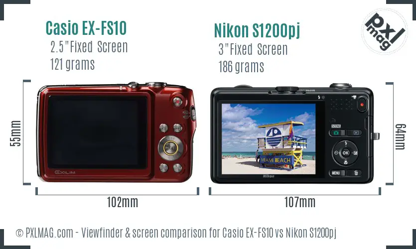 Casio EX-FS10 vs Nikon S1200pj Screen and Viewfinder comparison