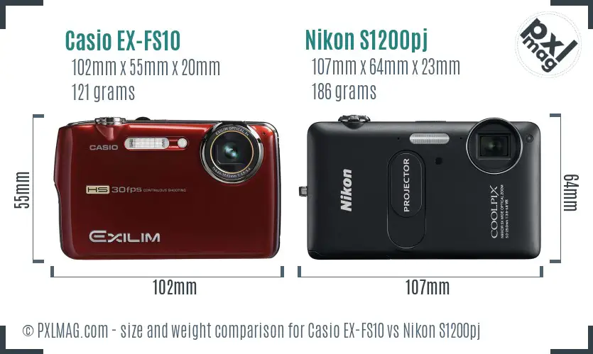 Casio EX-FS10 vs Nikon S1200pj size comparison
