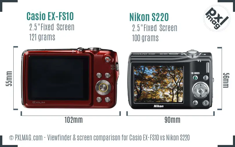 Casio EX-FS10 vs Nikon S220 Screen and Viewfinder comparison