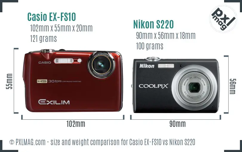 Casio EX-FS10 vs Nikon S220 size comparison