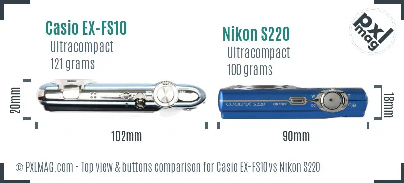 Casio EX-FS10 vs Nikon S220 top view buttons comparison