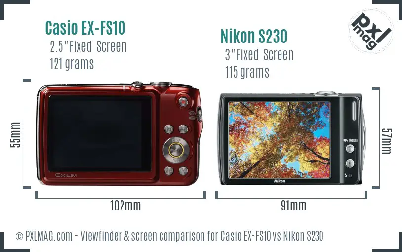 Casio EX-FS10 vs Nikon S230 Screen and Viewfinder comparison Casio EX-FS10 vs Nikon S230 Screen and Viewfinder comparison