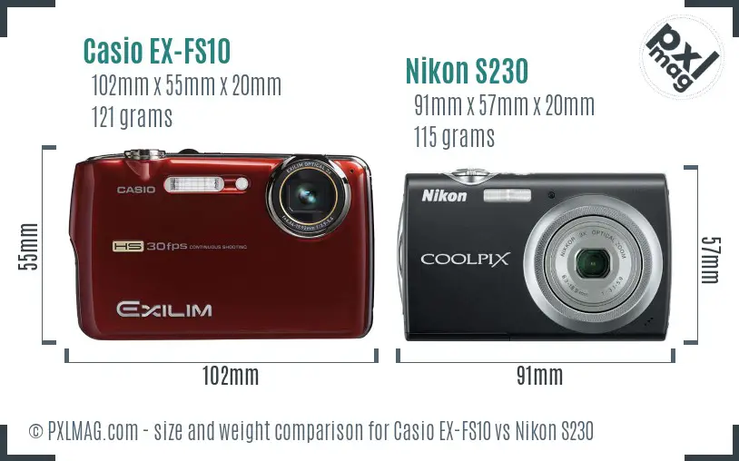 Casio EX-FS10 vs Nikon S230 size comparison Casio EX-FS10 vs Nikon S230 size comparison