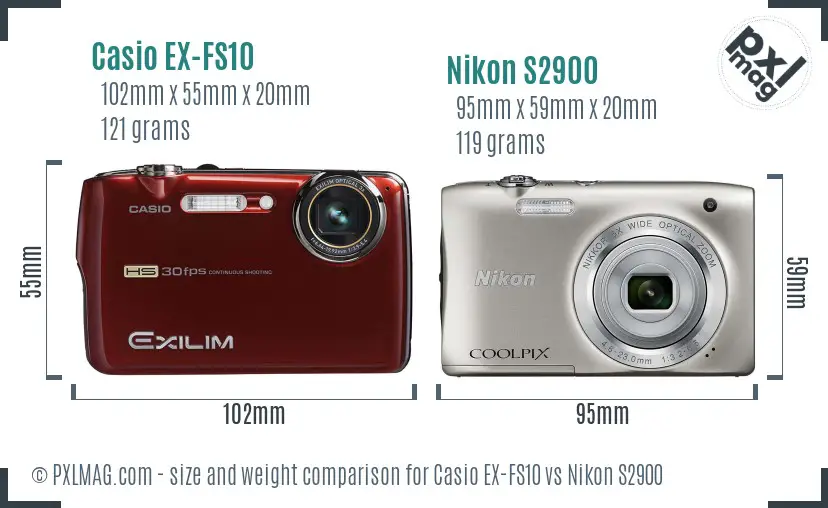Casio EX-FS10 vs Nikon S2900 size comparison Casio EX-FS10 vs Nikon S2900 size comparison