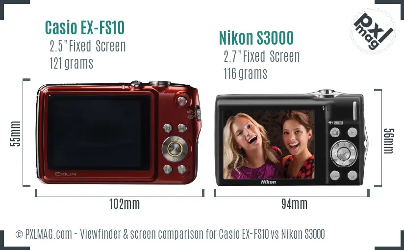 Casio EX-FS10 vs Nikon S3000 Screen and Viewfinder comparison