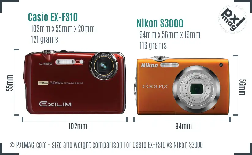 Casio EX-FS10 vs Nikon S3000 size comparison