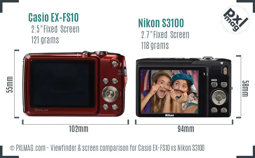 Casio EX-FS10 vs Nikon S3100 Screen and Viewfinder comparison