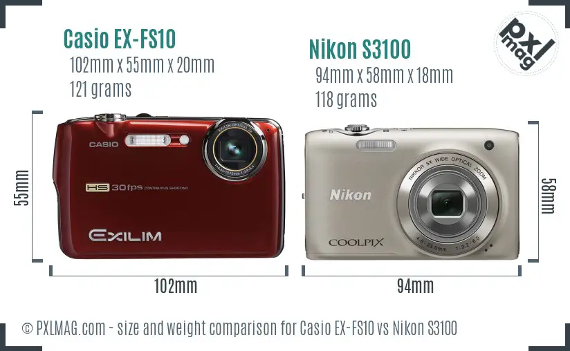 Casio EX-FS10 vs Nikon S3100 size comparison