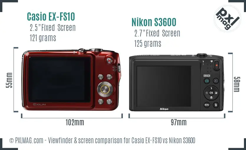 Casio EX-FS10 vs Nikon S3600 Screen and Viewfinder comparison