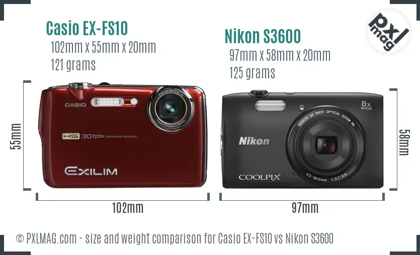 Casio EX-FS10 vs Nikon S3600 size comparison