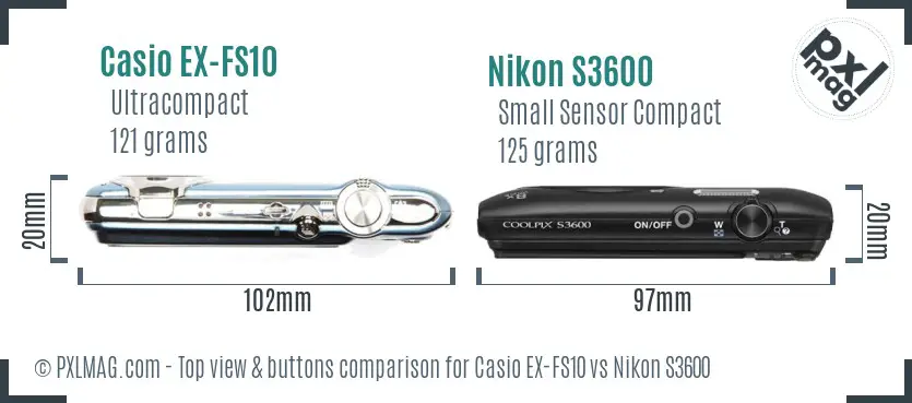 Casio EX-FS10 vs Nikon S3600 top view buttons comparison