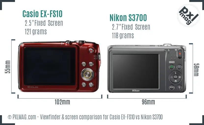 Casio EX-FS10 vs Nikon S3700 Screen and Viewfinder comparison
