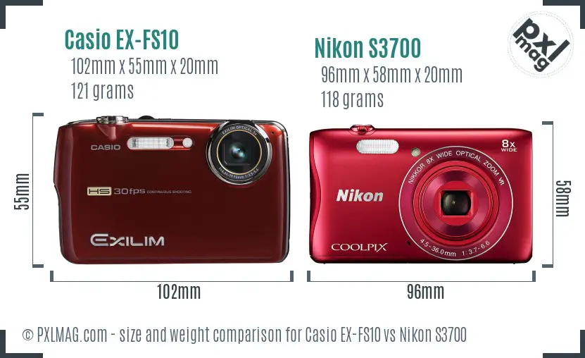 Casio EX-FS10 vs Nikon S3700 size comparison