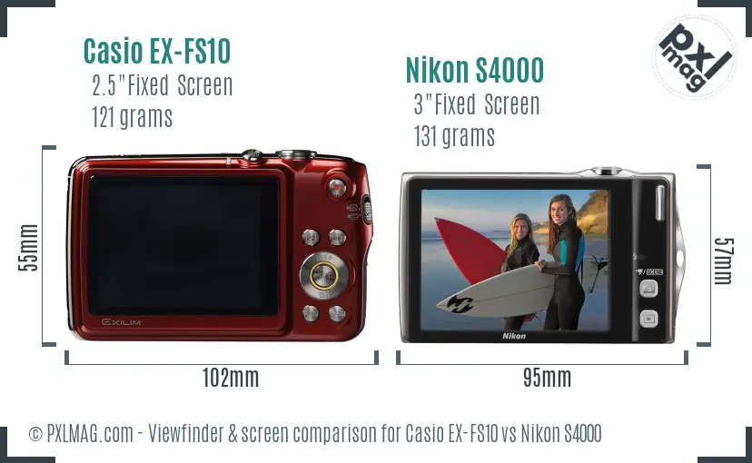 Casio EX-FS10 vs Nikon S4000 Screen and Viewfinder comparison