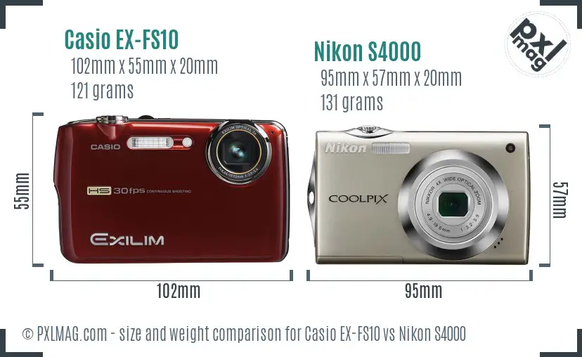 Casio EX-FS10 vs Nikon S4000 size comparison
