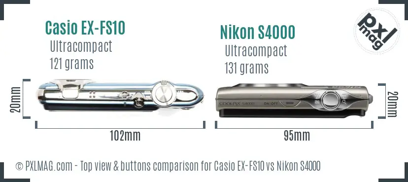 Casio EX-FS10 vs Nikon S4000 top view buttons comparison