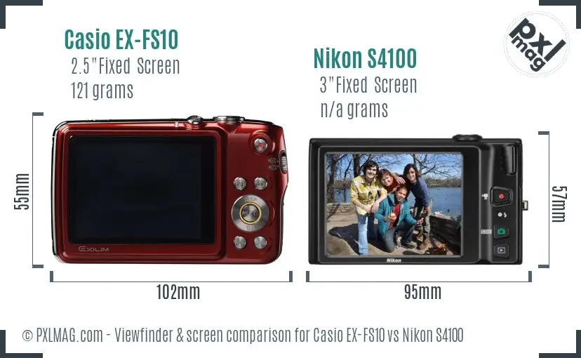 Casio EX-FS10 vs Nikon S4100 Screen and Viewfinder comparison