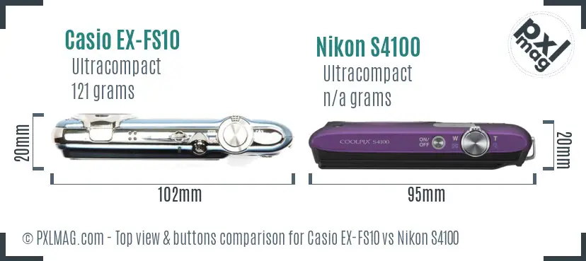 Casio EX-FS10 vs Nikon S4100 top view buttons comparison
