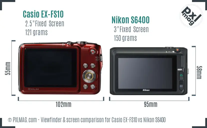 Casio EX-FS10 vs Nikon S6400 Screen and Viewfinder comparison