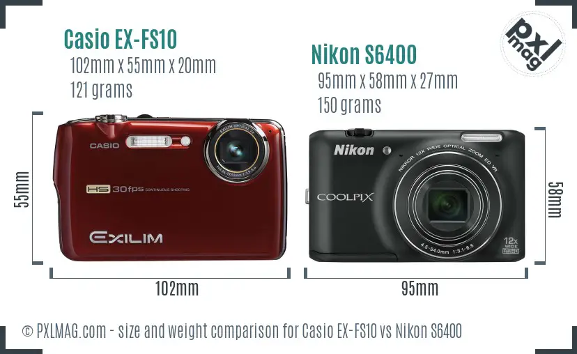 Casio EX-FS10 vs Nikon S6400 size comparison