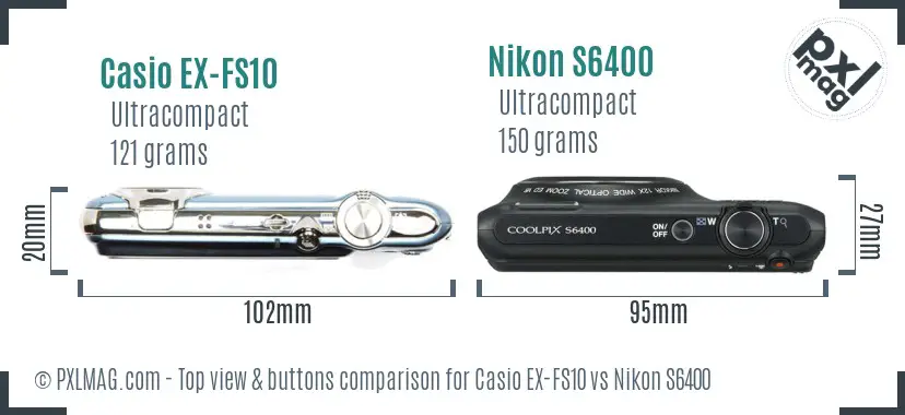 Casio EX-FS10 vs Nikon S6400 top view buttons comparison