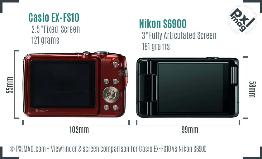 Casio EX-FS10 vs Nikon S6900 Screen and Viewfinder comparison