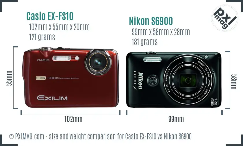 Casio EX-FS10 vs Nikon S6900 size comparison