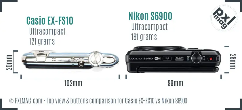 Casio EX-FS10 vs Nikon S6900 top view buttons comparison