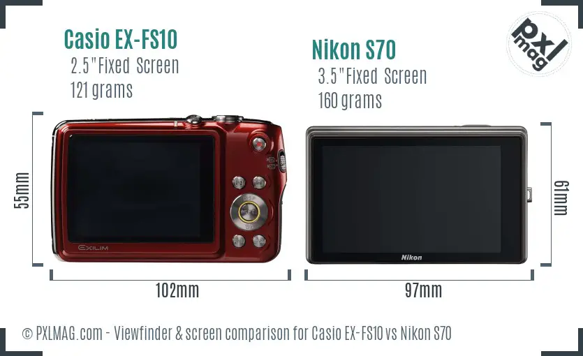 Casio EX-FS10 vs Nikon S70 Screen and Viewfinder comparison