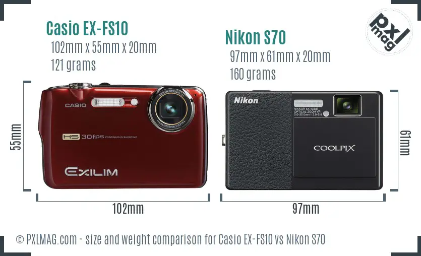 Casio EX-FS10 vs Nikon S70 size comparison