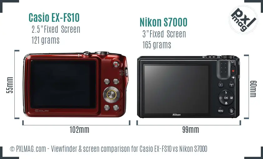 Casio EX-FS10 vs Nikon S7000 Screen and Viewfinder comparison