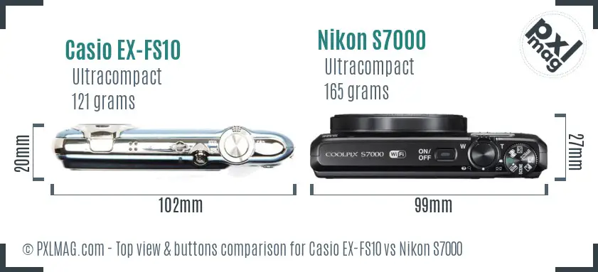 Casio EX-FS10 vs Nikon S7000 top view buttons comparison