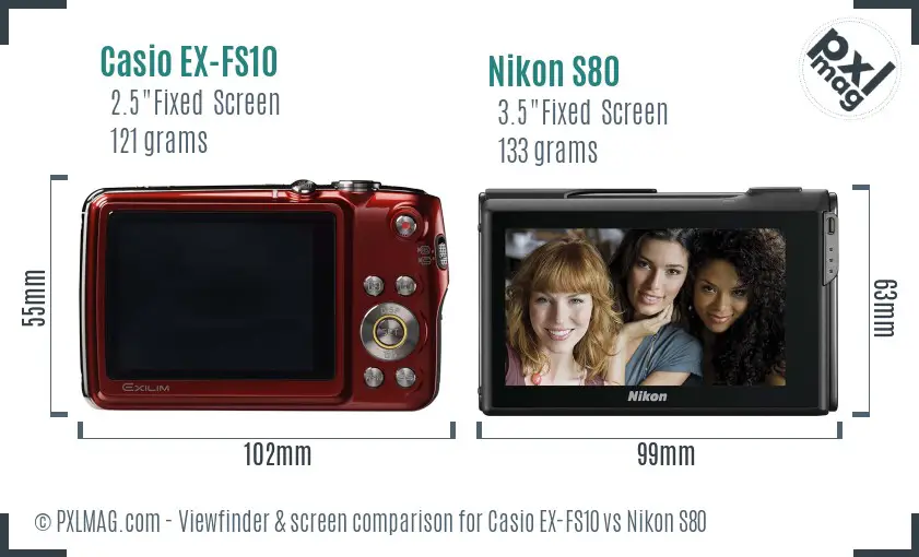 Casio EX-FS10 vs Nikon S80 Screen and Viewfinder comparison