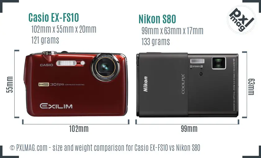 Casio EX-FS10 vs Nikon S80 size comparison