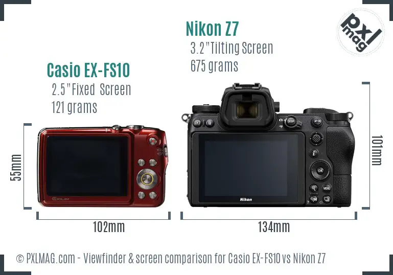 Casio EX-FS10 vs Nikon Z7 Screen and Viewfinder comparison