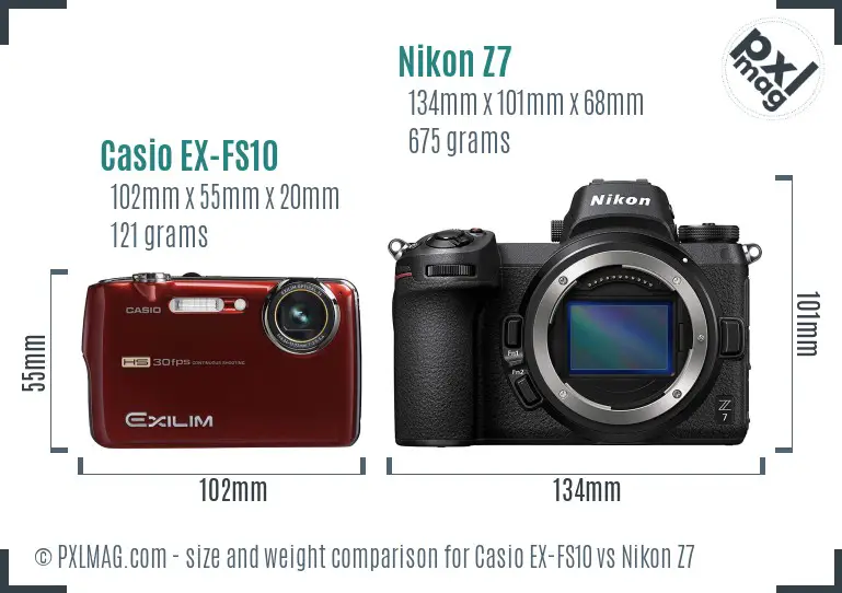 Casio EX-FS10 vs Nikon Z7 size comparison