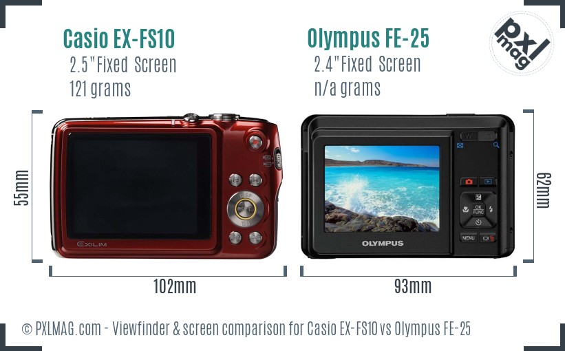 Casio EX-FS10 vs Olympus FE-25 Screen and Viewfinder comparison