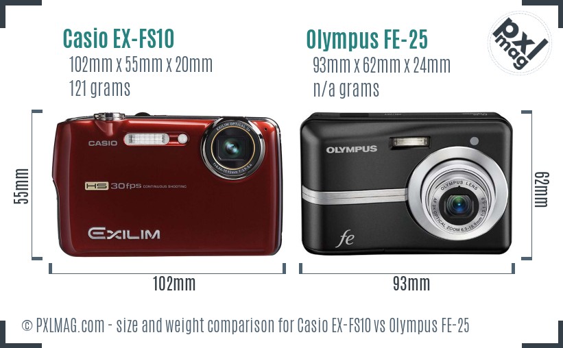 Casio EX-FS10 vs Olympus FE-25 size comparison