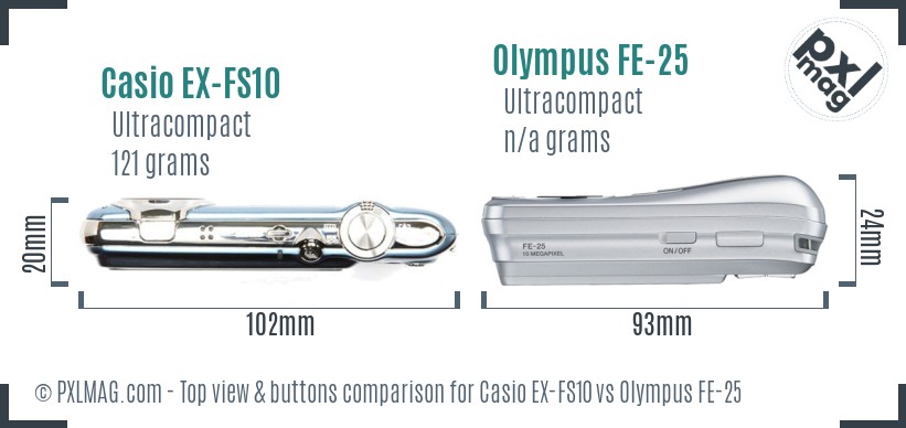 Casio EX-FS10 vs Olympus FE-25 top view buttons comparison